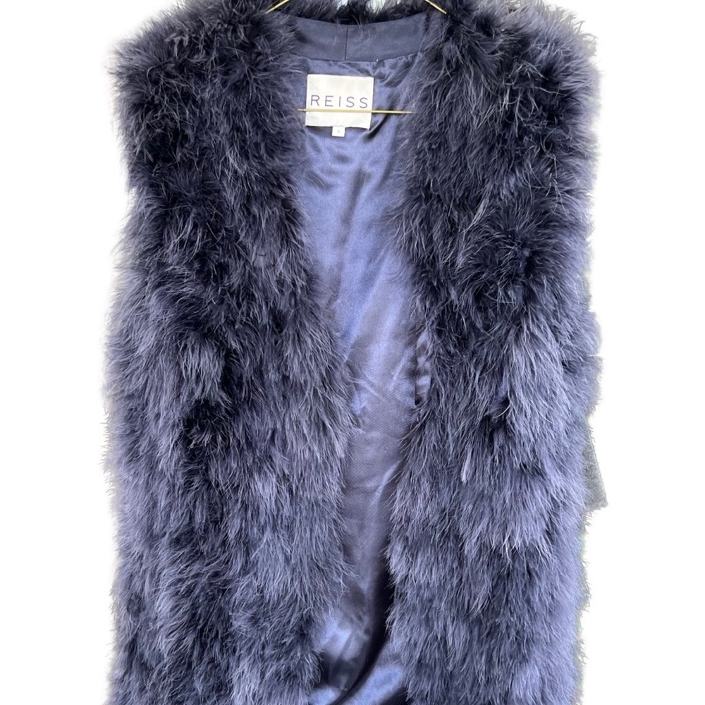 Reiss silk lined blue ostrich feather vest